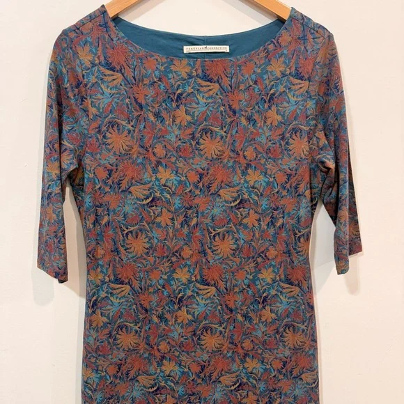 Peruvian Connection Pima Cotton Boat Neckline Neutral Floral Midi Dress Size M - Picture 6 of 10